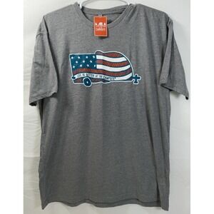 NWT Men's Camco‎ Life Is Better At The Campsite RV American Flag Gray TShirt XXL